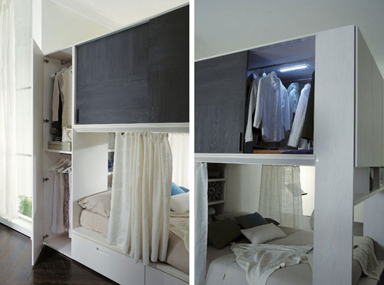創意生活家具：與臥床融為一體的衣帽間