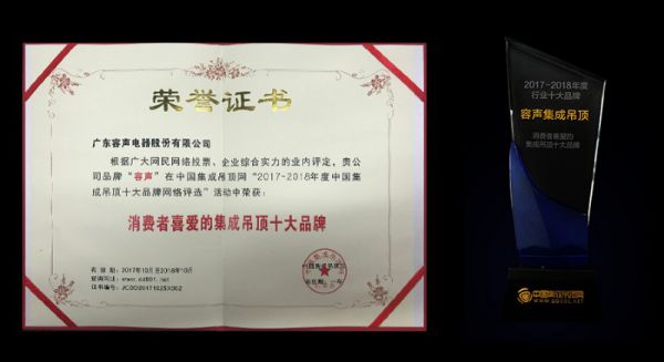 吊頂品牌榮譽|容聲蟬聯(lián)消費者喜愛的集成吊頂十大品牌獎項